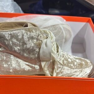 Bill Blass Cream Velvet Lace Up Boots